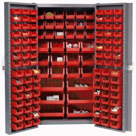 662147RD by GLOBAL INDUSTRIAL - Global Industrial&#153; Bin Cabinet Deep Door - 132 Red Bins, 16Ga. Assembled Cabinet 38 x 24 x 72