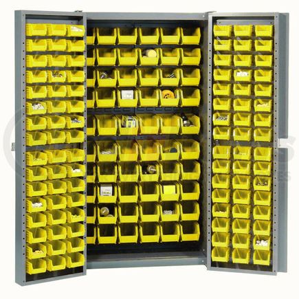 662132YL by GLOBAL INDUSTRIAL - Global Industrial&#153; Bin Cabinet Deep Door - 156 Yellow Bins, 16-Gauge Assembled Cabinet 38x24x72