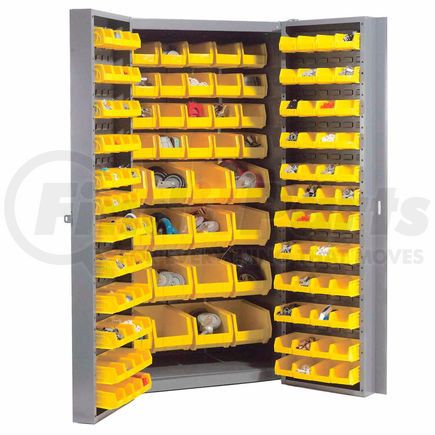 603400YL by GLOBAL INDUSTRIAL - Global Industrial&#153; Bin Cabinet Deep Door - 136 Yellow Bins, 16 Ga. Unassembled Cabinet 38x24x72