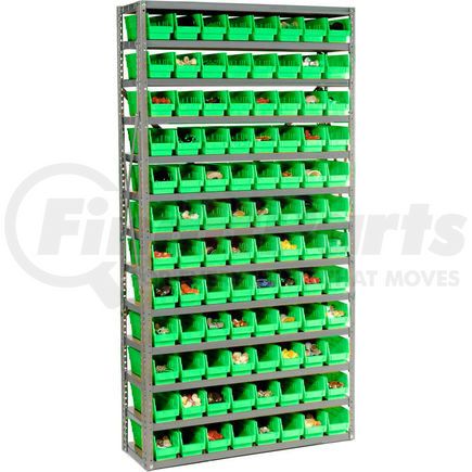 603443GN by GLOBAL INDUSTRIAL - Global Industrial™ Steel Shelving with 96 4"H Plastic Shelf Bins Green, 36x12x72-13 Shelves