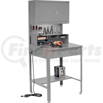 249690GY by GLOBAL INDUSTRIAL - Global Industrial&#153; Shop Desk - Cabinet, Riser & Pegboard 34-1/2 x 30 x 38 Flat Surface - Gray
