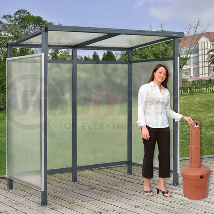 493404RGP by GLOBAL INDUSTRIAL - Global Industrial&#153; Bus Smoking Shelter Flat Roof 3-Side Open Front W/5 Gal.Ashtray 6'5"x3'8"x7'