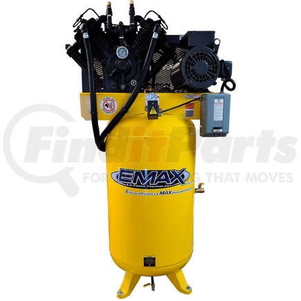 ES07V080V1 by EMAX COMPRESSOR - EMAX ES07V080V1, 7.5HP, Two-Stage Compressor, 80 Gallon, Vertical, 175 PSI, 29 CFM, 1-Phase 208-230V