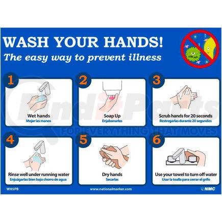 WH5PB by NATIONAL MARKER COMPANY - Wash Your Hands Sticker, 10X14, Vinyl Adhesive