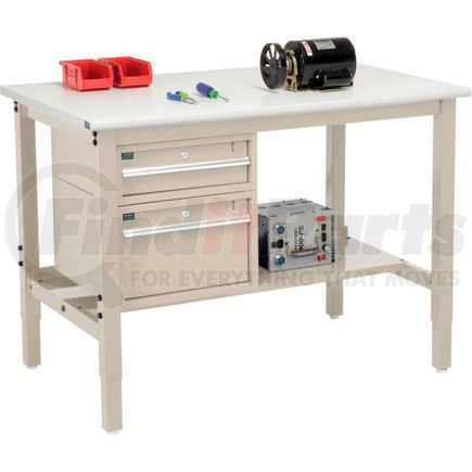 319291TN by GLOBAL INDUSTRIAL - Global Industrial&#153; 48"W x 36"D Production Workbench - ESD Safety Edge - Drawers & Shelf - Tan