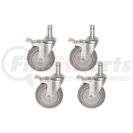 800282 by GLOBAL INDUSTRIAL - Stem Casters Set of (4) 5 Inch Polyurethane Wheels, All 4 with Brakes, 1200 Lb. Cap.