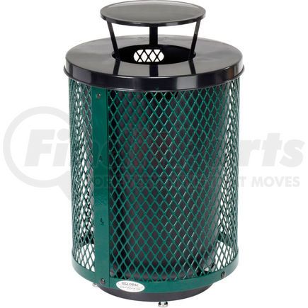 261926GND by GLOBAL INDUSTRIAL - Global Industrial&#153; Outdoor Diamond Steel Trash Can W/Rain Bonnet Lid & Base, 36 Gallon, Green