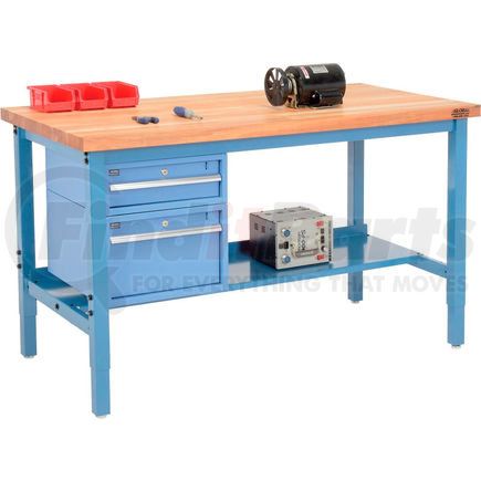 319240BL by GLOBAL INDUSTRIAL - Global Industrial&#153; 60 x 36 Production Workbench - Maple Square Edge - Drawers & Shelf - Blue