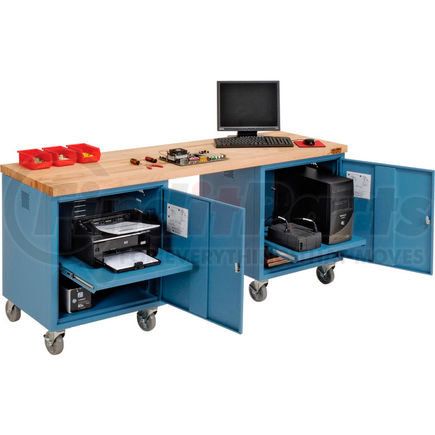 318655BL by GLOBAL INDUSTRIAL - Global Industrial&#153; 72 x 24 Maple Square Edge Mobile Pedestal Workbench Blue