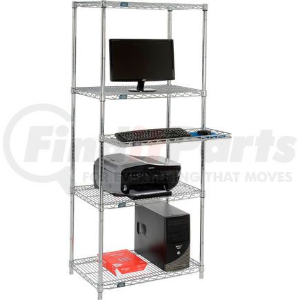 695439 by GLOBAL INDUSTRIAL - Nexel&#153; 4-Shelf Wire Computer Workstation with Cantilever Tray, 30"W x 18"D x 74"H, Chrome