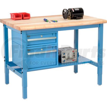 319278BL by GLOBAL INDUSTRIAL - Global Industrial&#153; 48"W x 30"D Production Workbench - Maple Safety with Drawers & Shelf - Blue