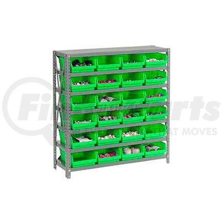 603431GN by GLOBAL INDUSTRIAL - Global Industrial&#153; Steel Shelving with 24 4"H Plastic Shelf Bins Green, 36x12x39-7 Shelves