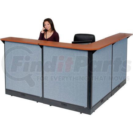 249009ECB by GLOBAL INDUSTRIAL - Interion&#174; L-Shaped Electric Reception Station, 80"W x 80"D x 46"H, Cherry Counter, Blue Panel