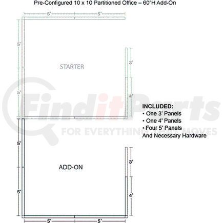 236659GY by GLOBAL INDUSTRIAL - Interion&#174; Pre-Configured Office Cubicle - 10'W x 10'D x 60"H - Add-On Kit - Gray