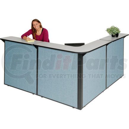 249009GB by GLOBAL INDUSTRIAL - Interion&#174; L-Shaped Reception Station, 80"W x 80"D x 44"H, Gray Counter, Blue Panel