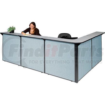 249011GB by GLOBAL INDUSTRIAL - Interion&#174; L-Shaped Reception Station, 116"W x 80"D x 44"H, Gray Counter, Blue Panel