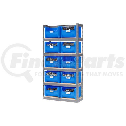 238203BL by GLOBAL INDUSTRIAL - Global Industrial&#153; Steel Boltless Wood Deck Shelving - 10 Plastic Hopper Bins Blue, 42x15x84