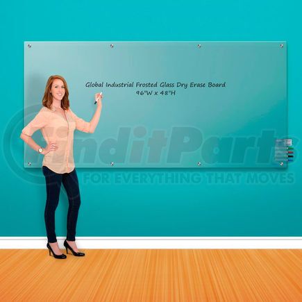 695468 by GLOBAL INDUSTRIAL - Global Industrial&#153; Wall-Mounted Frosted Glass Dry Erase Board, 96"W x 48"H