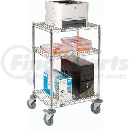 250117A by GLOBAL INDUSTRIAL - Nexel&#153; 3-Shelf Chrome Wire Shelf Mobile Printer Stand, 24"W x 18"D x 39"H