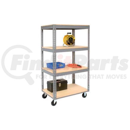 983111 by GLOBAL INDUSTRIAL - Global Industrial&#153; Easy Adjust Boltless 4 Shelf Truck 60x24, Wood Shelves, Polyurethane Casters