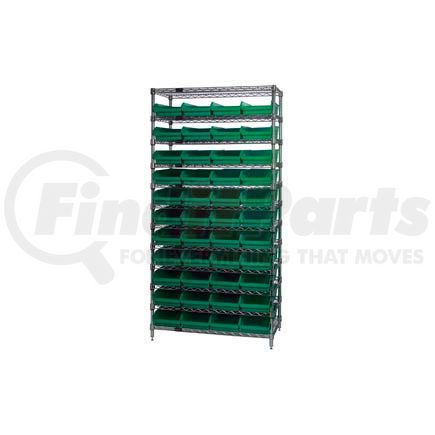 268978GN by GLOBAL INDUSTRIAL - Global Industrial&#153; Chrome Wire Shelving with 44 4"H Plastic Shelf Bins Green, 36x24x74