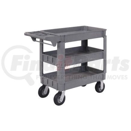 242084 by GLOBAL INDUSTRIAL - Global Industrial™ Deluxe Tray Top Plastic Utility Cart, 3 Shelf, 40"Lx17"W, 6" Casters, Gray