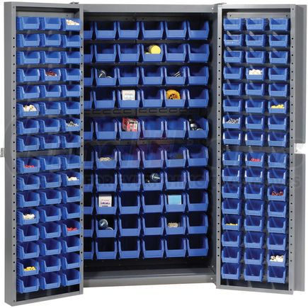 662132BL by GLOBAL INDUSTRIAL - Global Industrial&#153; Bin Cabinet Deep Door - 156 Blue Bins, 16-Gauge Assembled Cabinet 38x24x72