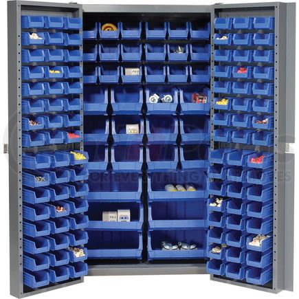 662147BL by GLOBAL INDUSTRIAL - Global Industrial&#153; Bin Cabinet Deep Door - 132 Blue Bins, 16-Gauge Assembled Cabinet 38x24x72