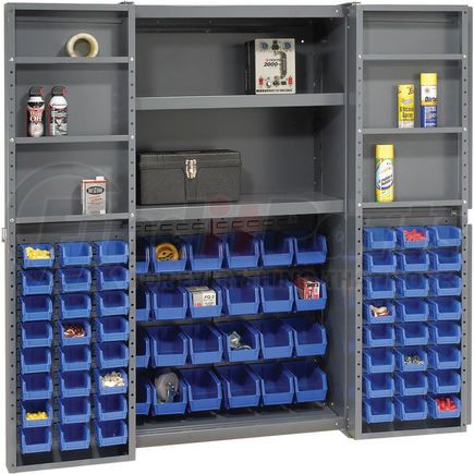 662137BL by GLOBAL INDUSTRIAL - Global Industrial&#153; Bin Cabinet Deep Door, 72 BL Bin, Shelves, 16 Ga. Assembled Cabinet 38x24x72