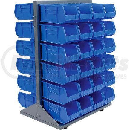 550180BL by GLOBAL INDUSTRIAL - Global Industrial&#153; Mobile Double Sided Floor Rack - 48 Blue Stacking Bins 36 x 54