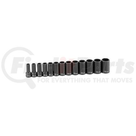 1203MSD by GREY PNEUMATIC - 13 Pc. 3/8" Drive 12 Point Metric Semi-Deep Length Impact Set