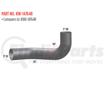 KW-14764R by GRAND ROCK - Exhaust Elbow - Aluminzed, Right, 5" ID, 5" OD, 2 Bend