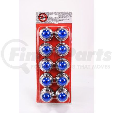 CN33FB-10 by POWER PRODUCTS - Lug Nut Cover - Chrome 10-Pack 33 mm w/ Flange - Blue Reflector