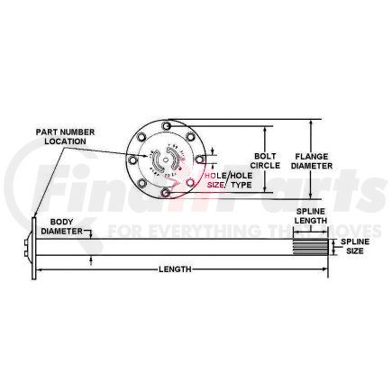 3202L8904 by MERITOR - Drive Axle Shaft - 1.82" Body Dia, 5.25" Bolt Circle, 6.25" Flange, 40.28" Length, 36 Spline