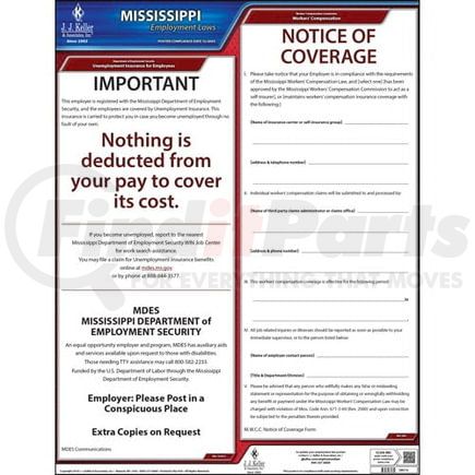 JJ Keller 38016 2021 Mississippi & Federal Labor Law Posters - State Only Poster (English)