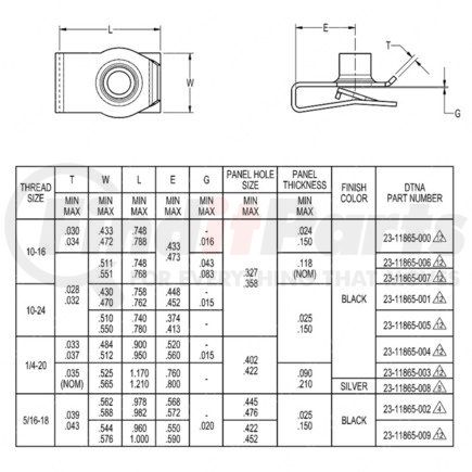 23-11865-000 by FREIGHTLINER - Nut - Spring, U, 10-16, 0.024-0.15 Panel