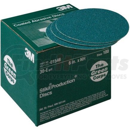 01548 by 3M - Green Corps™ Stikit™ Production™ Disc, 6 in, 36 grit, 100 discs per carton, 5 cartons per case