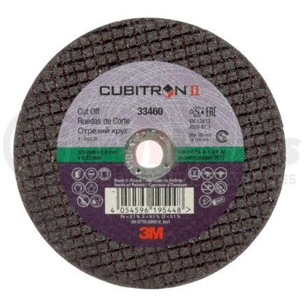33460 by 3M - Cubitron™ II Cut-Off Wheel, 100 mm x 1 mm x 9.53 mm (4 in. x 0.04 in x 3/8 in), 5 wheels per carton, 6 cartons per case