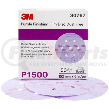 30767 by 3M - Hookit™ Purple Finishing Film Abrasive Disc 260L, 6 in, Dust Free, P1500, 50 discs per carton, 4 cartons per case
