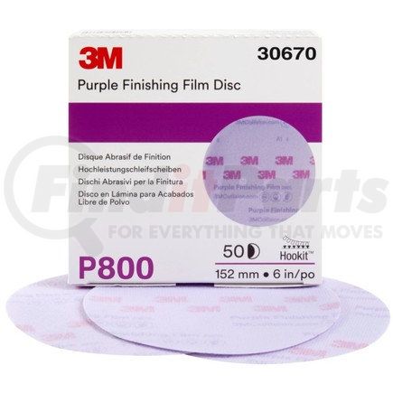 30670 by 3M - Hookit™ Purple Finishing Film Abrasive Disc 260L, 6 in, P800, 50 discs per carton, 4 cartons per case