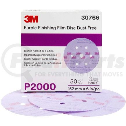 30766 by 3M - Hookit™ Purple Finishing Film Abrasive Disc 260L, 6 in, Dust Free, P2000, 50 discs per carton, 4 cartons per case