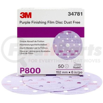 34781 by 3M - Hookit™ Purple Finishing Film Abrasive Disc 260L, 34871, 6 in, Dust Free, P800, 50 discs per carton, 4 cartons per case