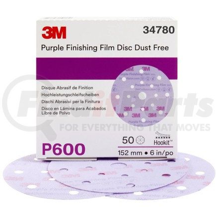 34780 by 3M - Hookit™ Purple Finishing Film Abrasive Disc 260L, 6 in, Dust Free, P600, 50 discs per carton, 4 cartons per case