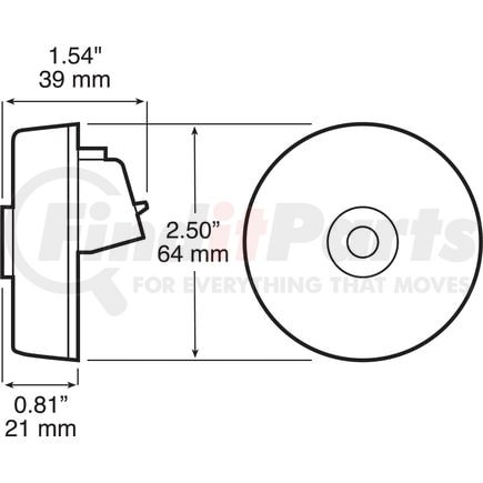 M193FCR by PETERSON LIGHTING - LED Marker/ Clearance, PC-Rated, Round, Clear Lens, AMP, w/ Flange, 2.5", red, clear lens, bulk pack