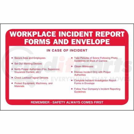 10073 by JJ KELLER - Workplace Incident Report Forms Packet - With envelope