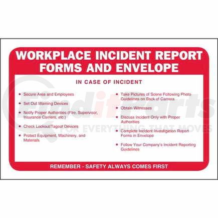 JJ Keller 10073 Workplace Incident Report Forms Packet - With envelope
