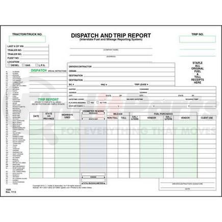 1025 by JJ KELLER - Dispatch and Trip Report - Horizontal, Padded Format - Padded Format, Horizontal