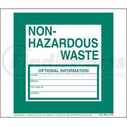 1031 by JJ KELLER - Non-Hazardous Waste Labels - Paper, Continuous (Pin-Feed), 500 Labels/Pk, Fanfolded