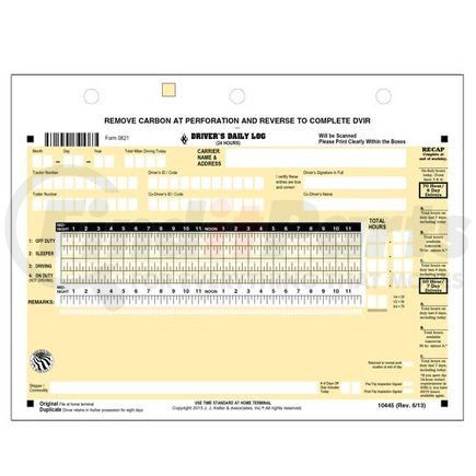 10445 by JJ KELLER - Scannable Driver's Daily Log, 2-Ply, w/Carbon, w/Recap & Detailed DVIR - Stock - Stock Log