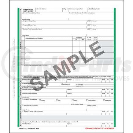 10498 by JJ KELLER - Non-Hazardous Waste Manifest - Pin-Feed Format, 6-Ply - Pin-feed, 6-ply, 9-1/2" x 11"